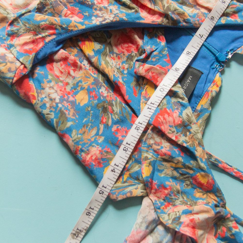 Majorelle x Revolve Blue Floral Salsa Off Shoulder Faux Wrap Mini Dress Sz M - Picture 5 of 10